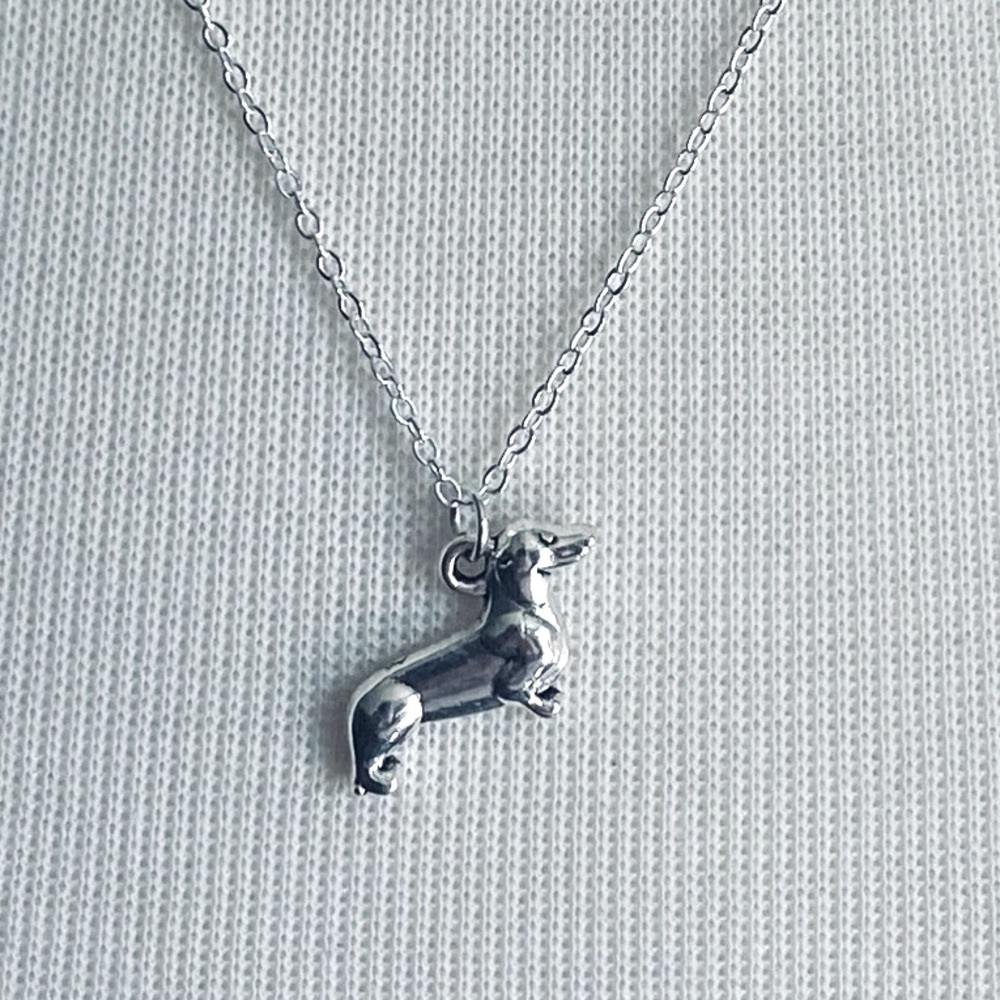 Dachshund Dog Silver Tone Doxie Charm on Necklace doxies